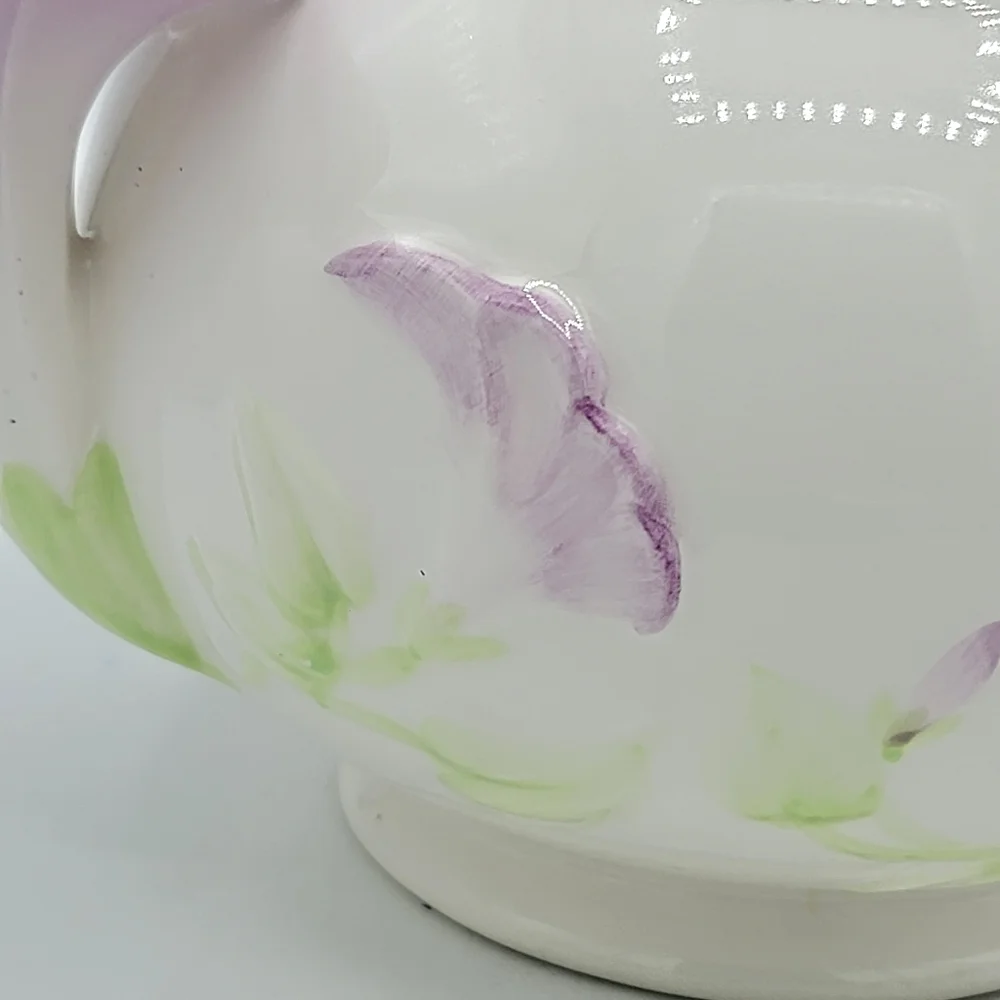 Teleflora Morning Glory Ceramic Teapot Pink Purple Floral Collectible 80s Vtg